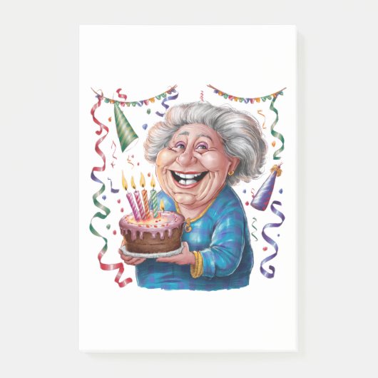 大きな笑顔の祖母の誕生日 ポストイット (正面)