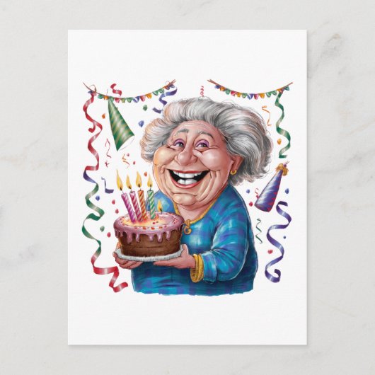 大きな笑顔の祖母の誕生日 ポストカード (正面)