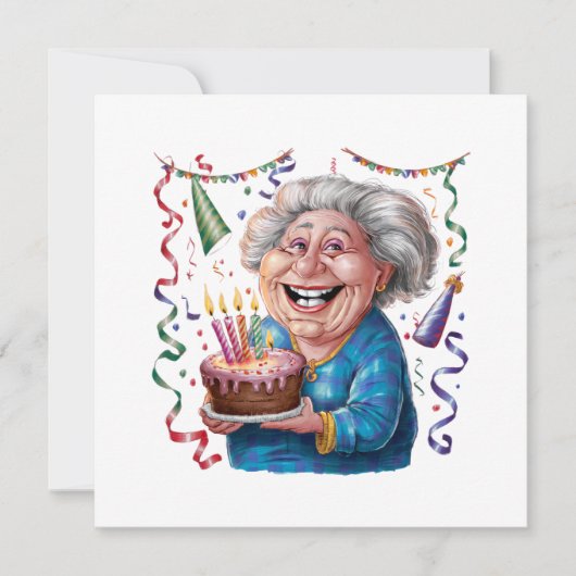 大きな笑顔の祖母の誕生日 招待状 (正面)