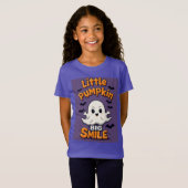 大きな笑顔のLittle Pumpkin Ghost ハロウィン カート Tシャツ (正面フル)