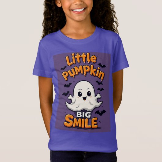 大きな笑顔のLittle Pumpkin Ghost ハロウィン カート Tシャツ (正面)
