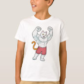 大きな筋肉を持つボディビルダーとしての猫 Tシャツ (正面)