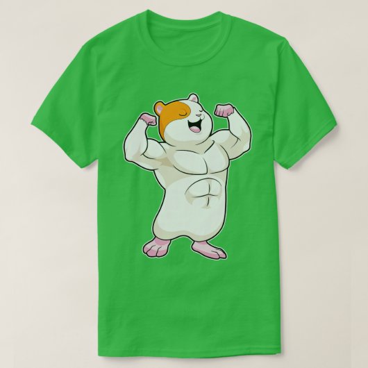 大きな筋肉を持つボディビルダーとしてハムスター Tシャツ (デザイン正面)