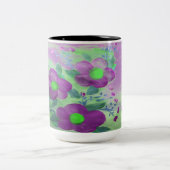 大きな紫とライムグリーンの花のマグ ツートーンマグカップ (中央)