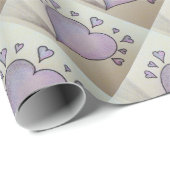 大きな紫のハートと小さなハートロマンチック ラッピングペーパー (ロールコーナー)