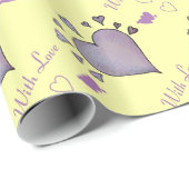 大きな紫のハートと小さなハートロマンチック ラッピングペーパー (ロールコーナー)