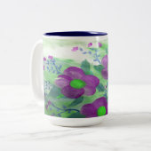 大きな紫色の海軍のブリーとライムグリーンの花のマグ ツートーンマグカップ (正面左)