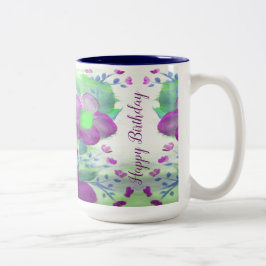 大きな紫色の海軍のブリーとライムグリーンの花のマグ ツートーンマグカップ