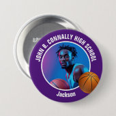 大きな紫色の高校バスケットボール選手の写真 缶バッジ (正面&裏面)