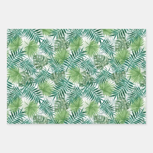大きな緑のシダのヤシとモンステラ熱帯植物 ラッピングペーパーシート (正面2)