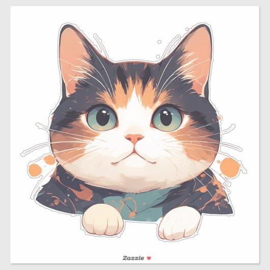 大きな緑の目をした元気な三毛の子猫 シール (シート)