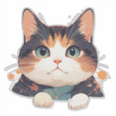 大きな緑の目をした元気な三毛の子猫 シール (正面)