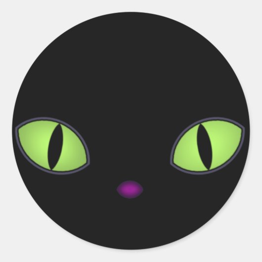 大きな緑の目をした黒猫 ラウンドシール (正面)