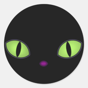 大きな緑の目をした黒猫 ラウンドシール