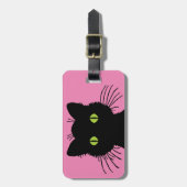 大きな緑の目をした、かわいい好奇心いっぱいの黒猫 ラゲッジタグ (正面縦)