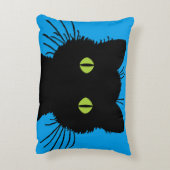 大きな緑の目を持つ好奇心に満ちた黒猫 アクセントクッション (裏面(縦))