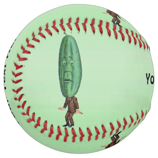 大きな緑色のピクルヘッド顔ブラウンスーツを持つ男性 ソフトボール (正面左)