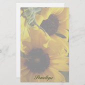 大きな美しい黄色のひまわりとあなたの名前 便箋 (正面/裏面)