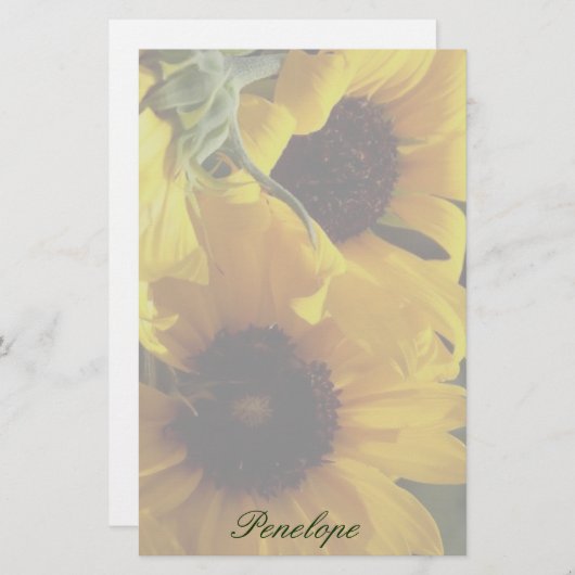 大きな美しい黄色のひまわりとあなたの名前 便箋 (正面/裏面)