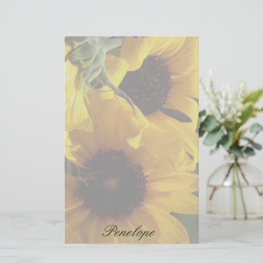 大きな美しい黄色のひまわりとあなたの名前 便箋 (スタンド正面)