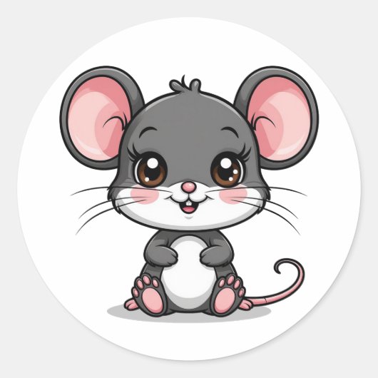 大きな耳がかわいいアニメマウス ラウンドシール (正面)