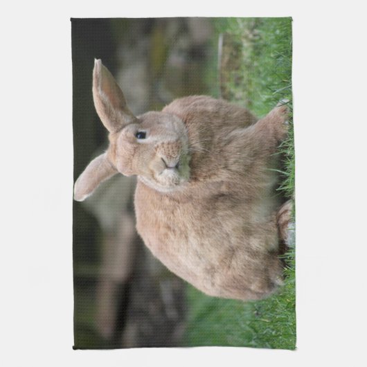 大きな耳を持つ可愛いジンジャーバニー キッチンタオル (縦)