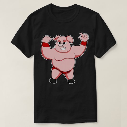 大きな腹を持つボディビルダーとしての豚 Tシャツ (デザイン正面)
