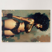 大きな自然の髪とランジェリーでセクシーな黒い女性 ジグソーパズル (横)