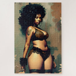 大きな自然の髪とランジェリーでセクシーな黒い女性 ジグソーパズル