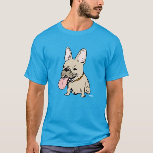 大きな舌を出している面白いフレンチブルドッグ Tシャツ (正面)