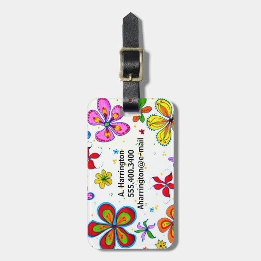 大きな花の両側の荷物パーソナライズされたタグ ラゲッジタグ (正面縦)