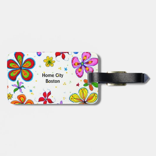 大きな花の両側の荷物パーソナライズされたタグ ラゲッジタグ (裏面横)