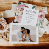 大きな花の写真を使った結婚式の日程お知らせカードの発表 セーブザデート