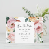 大きな花の写真を使った結婚式の日程お知らせカード セーブザデート (スタンド正面)