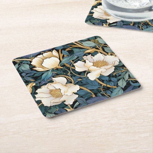大きな花ウィリアムモリスインスパイア スクエアペーパーコースター (アングル)