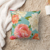 大きな花オンブルーヴィンテージ国 クッション (ブランケット)