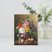 大きな花束の花と桃と葡萄 ポストカード (スタンド正面)