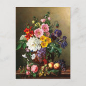 大きな花束の花と桃と葡萄 ポストカード (正面)