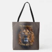 大きな茶色のトートバッグ「私は猫が大好き」名前をカスタムする トートバッグ (正面)