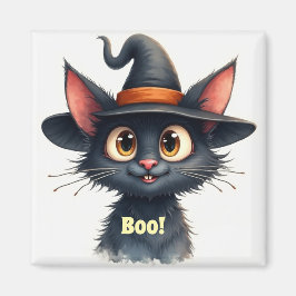 大きな茶色の目をした小さなハロウィンの黒猫 マグネット