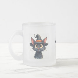 大きな茶色の目をした小さな黒猫 フロストグラスマグカップ