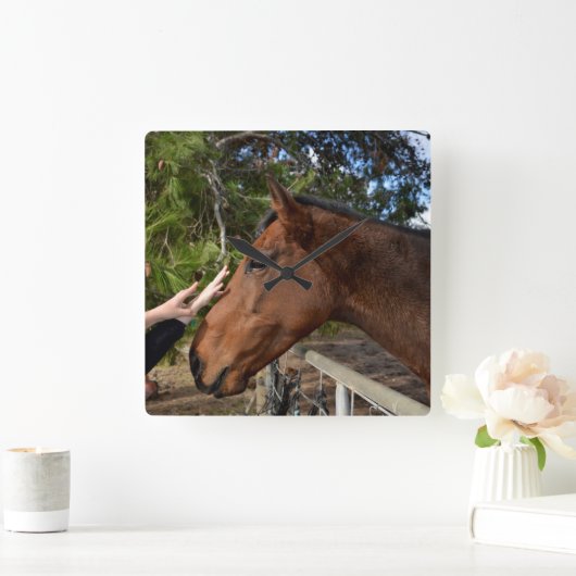 大きな茶色の馬を愛して スクエア壁時計 (ホーム)