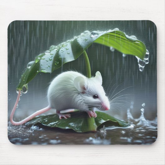 大きな葉の下で乾燥したままの白いマウス マウスパッド (正面)