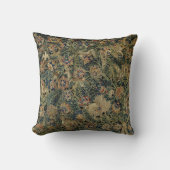 大きな葉の緑青と動物のルネッサンスのタペストリー クッション (正面)