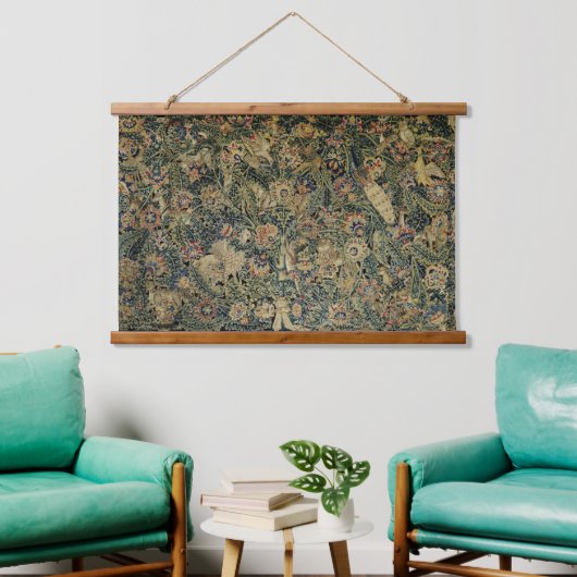大きな葉の緑青と動物のルネッサンス 吊り下げ型タペストリー (リビング)