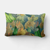 大きな葉の緑、茶色、ティール（緑がかった色）、錆 ランバークッション (裏面)