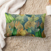 大きな葉の緑、茶色、ティール（緑がかった色）、錆 ランバークッション (ブランケット)