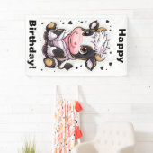 大きな表情の目を持つ可愛い漫画のような牛 横断幕 (インサイチュ)