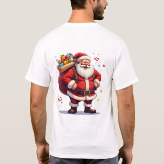 大きな袋を持った楽しそうなサンタクロースのハッハッハ Tシャツ