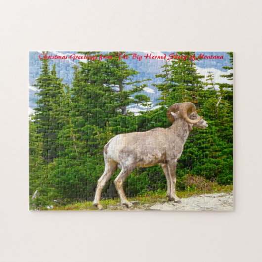 大きな角の羊モンタナ。クリスマスの挨拶 ジグソーパズル (横)